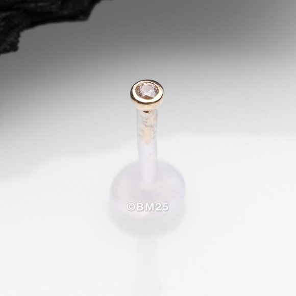 14 Karat Gold Push-In Gem Ball Top Bio-Flex Labret - Picture 2 of 3